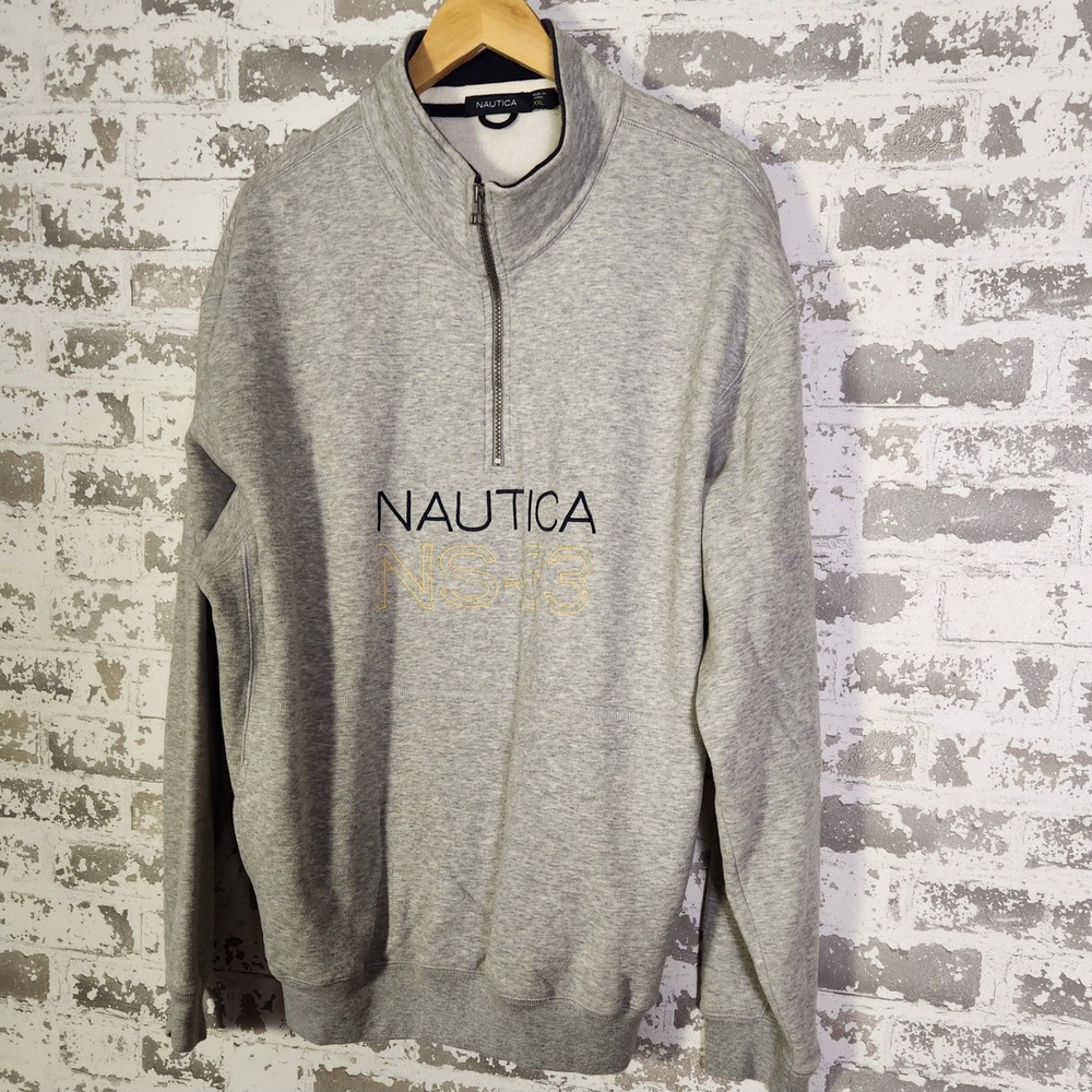 Nautica Mens Grey 1/4 Zip Sweatshirt Pullover Spell Out Logo NS 83 Size XXL - Picture 2 of 16